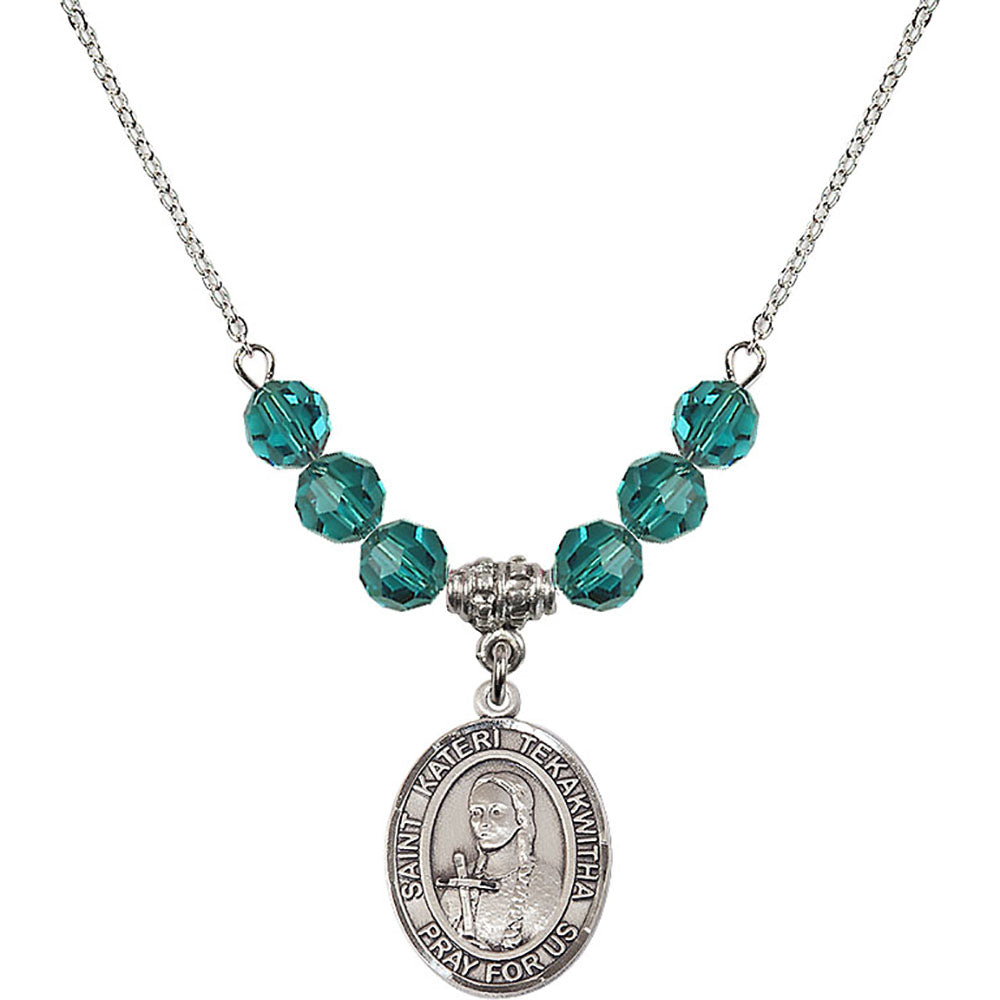 Sterling Silver Saint Kateri Tekakwitha Birthstone Necklace with Zircon Beads - 8438