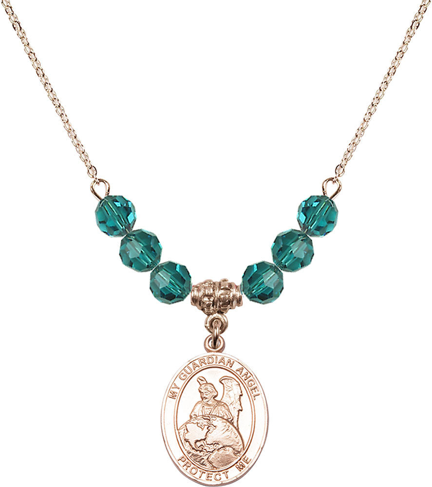 14kt Gold Filled Guardian Angel Protector Birthstone Necklace with Zircon Beads - 8440