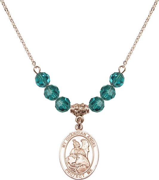 14kt Gold Filled Guardian Angel Protector Birthstone Necklace with Zircon Beads - 8440
