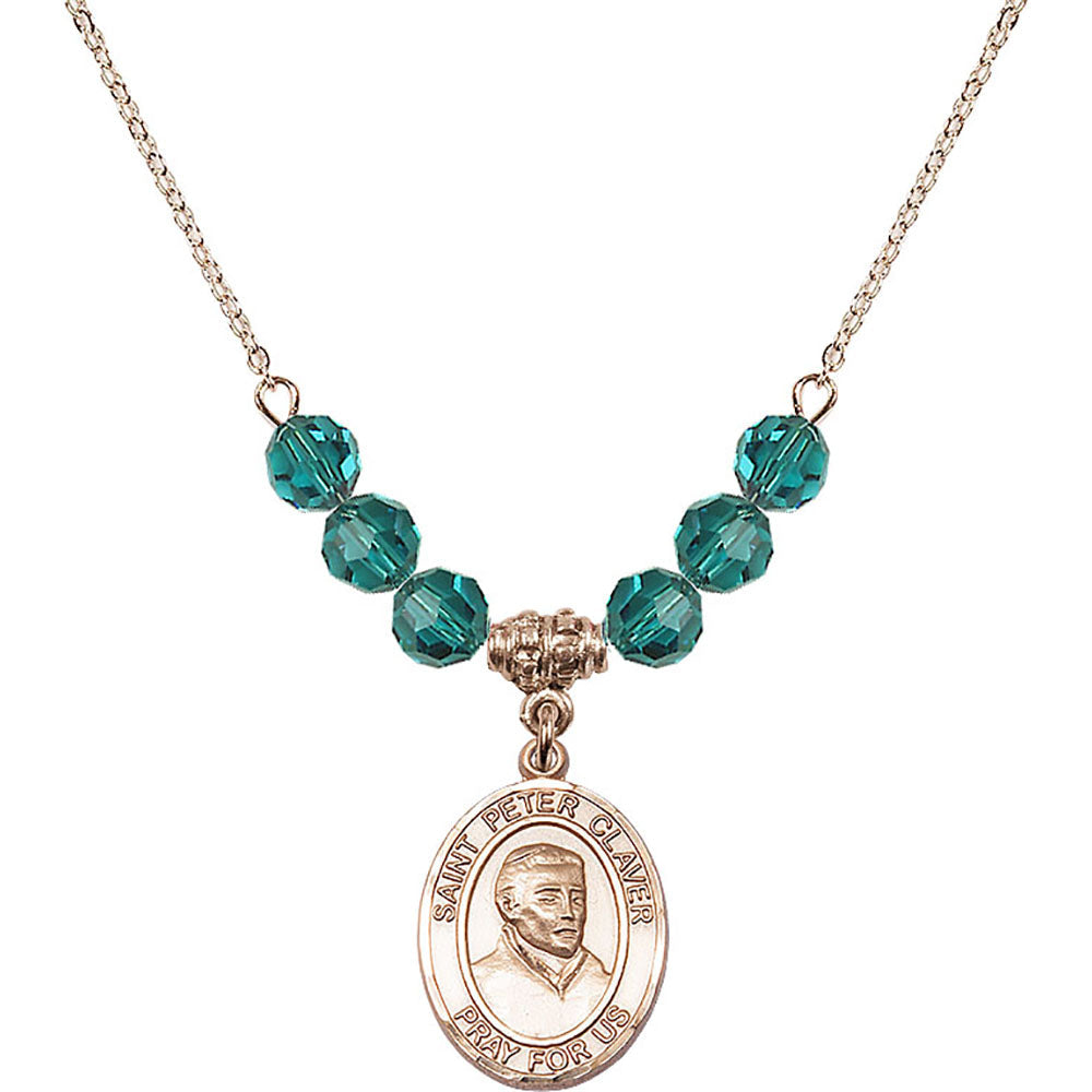 14kt Gold Filled Saint Peter Claver Birthstone Necklace with Zircon Beads - 8442