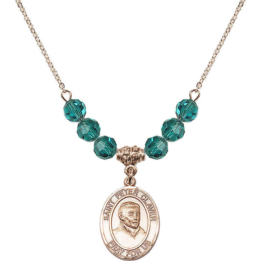 14kt Gold Filled Saint Peter Claver Birthstone Necklace with Zircon Beads - 8442