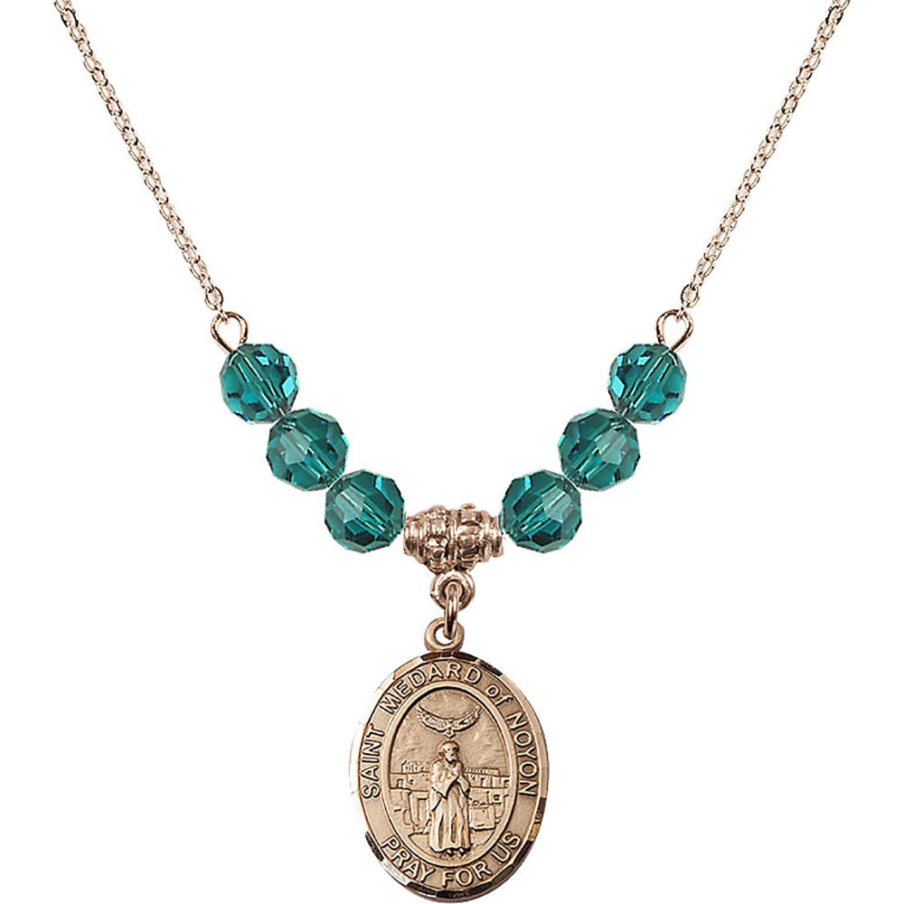 14kt Gold Filled Saint Medard of Noyon Birthstone Necklace with Zircon Beads - 8444