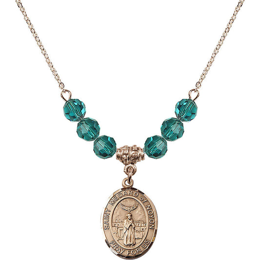 14kt Gold Filled Saint Medard of Noyon Birthstone Necklace with Zircon Beads - 8444