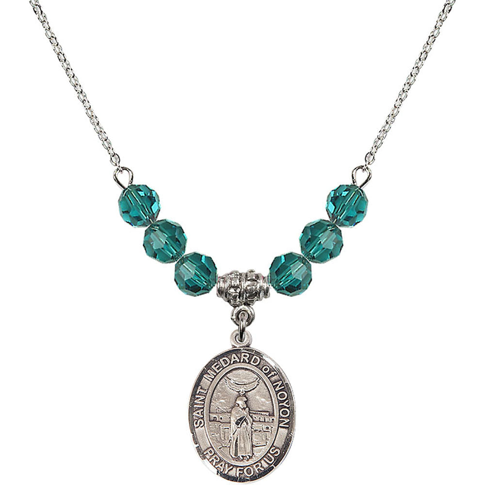 Sterling Silver Saint Medard of Noyon Birthstone Necklace with Zircon Beads - 8444