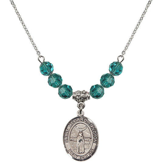 Sterling Silver Saint Medard of Noyon Birthstone Necklace with Zircon Beads - 8444