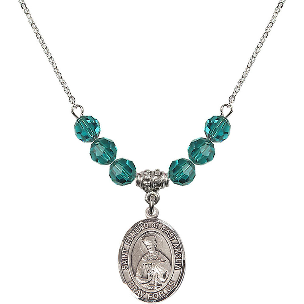 Sterling Silver Saint Edmund of East Anglia Birthstone Necklace with Zircon Beads - 8445