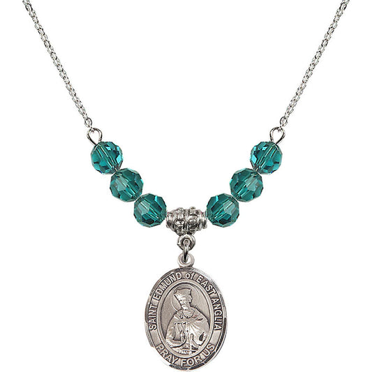 Sterling Silver Saint Edmund of East Anglia Birthstone Necklace with Zircon Beads - 8445