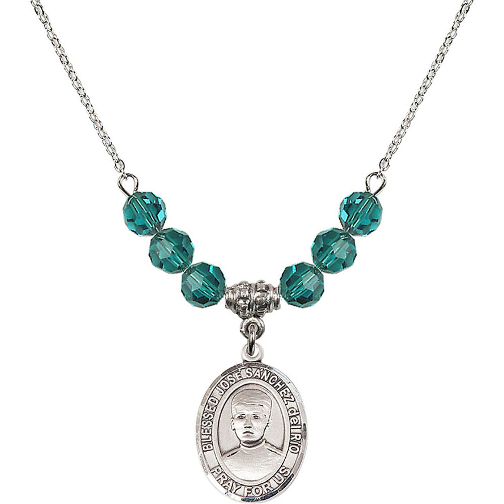 Sterling Silver Blessed Jose Sanchez del Rio Birthstone Necklace with Zircon Beads - 8446