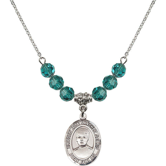 Sterling Silver Blessed Jose Sanchez del Rio Birthstone Necklace with Zircon Beads - 8446