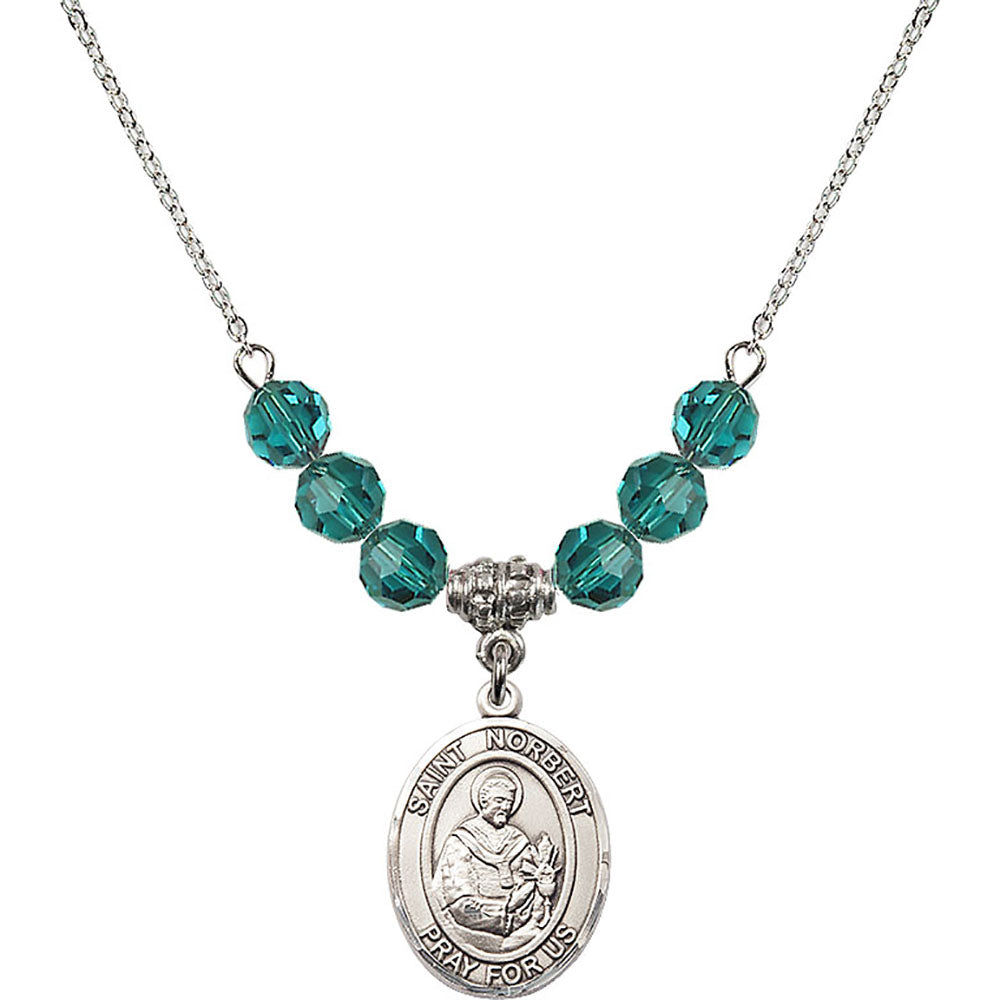 Sterling Silver Saint Norbert of Xanten Birthstone Necklace with Zircon Beads - 8447