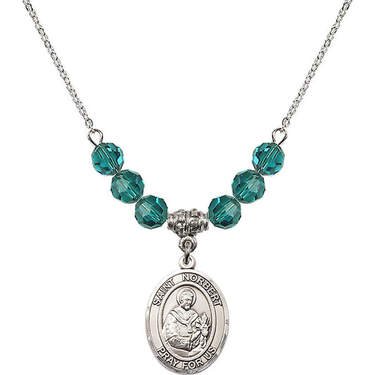 Sterling Silver Saint Norbert of Xanten Birthstone Necklace with Zircon Beads - 8447