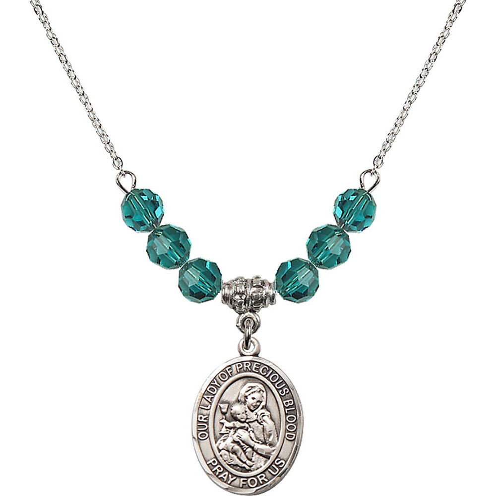 Sterling Silver Our Lady of the Precious Blood Birthstone Necklace with Zircon Beads - 8448