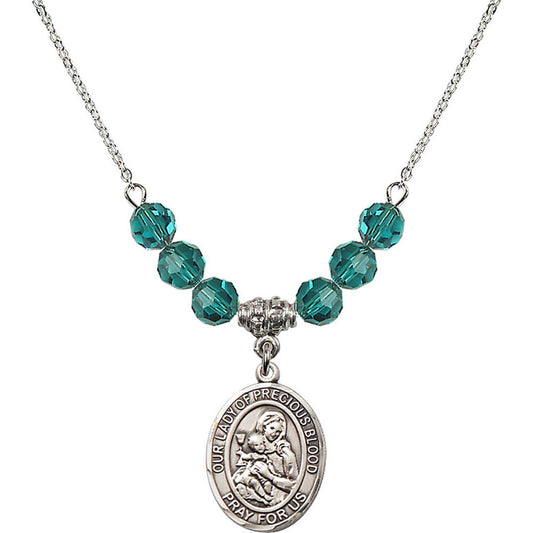 Sterling Silver Our Lady of the Precious Blood Birthstone Necklace with Zircon Beads - 8448
