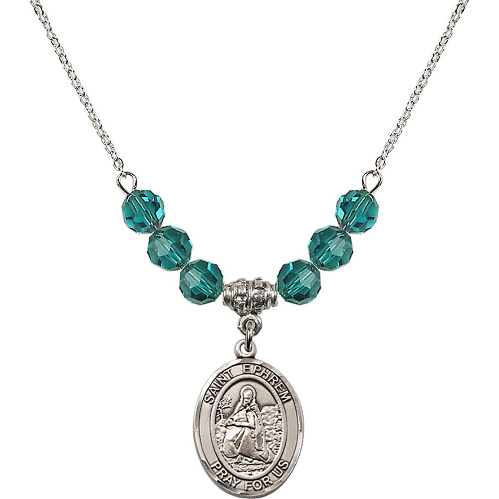 Sterling Silver Saint Ephrem Birthstone Necklace with Zircon Beads - 8449