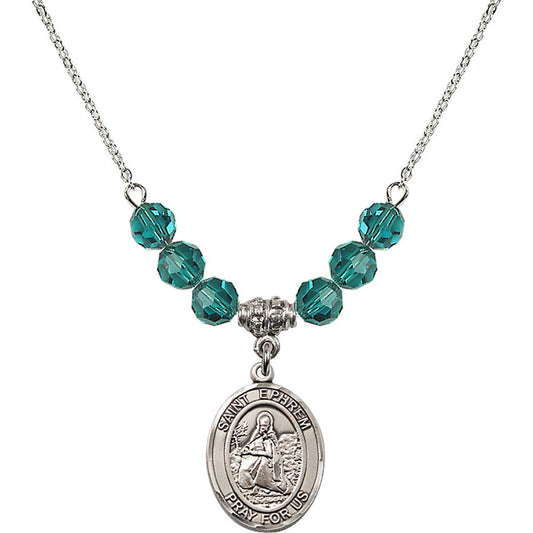 Sterling Silver Saint Ephrem Birthstone Necklace with Zircon Beads - 8449