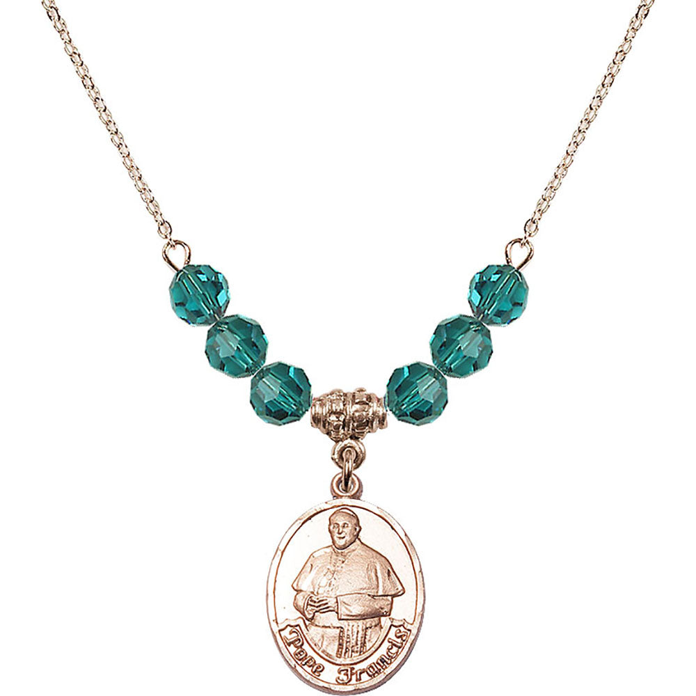 14kt Gold Filled Pope Francis Birthstone Necklace with Zircon Beads - 8451