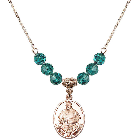 14kt Gold Filled Pope Francis Birthstone Necklace with Zircon Beads - 8451