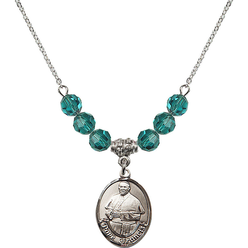 Sterling Silver Pope Francis Birthstone Necklace with Zircon Beads - 8451