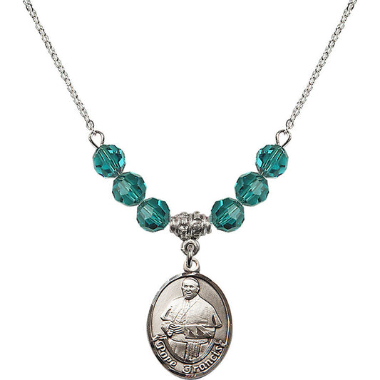 Sterling Silver Pope Francis Birthstone Necklace with Zircon Beads - 8451