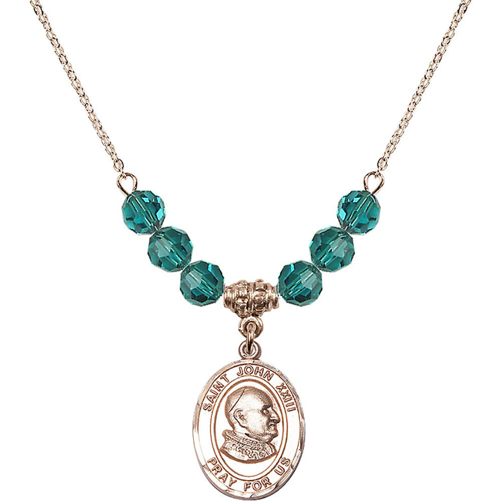 14kt Gold Filled Saint John XXIII Birthstone Necklace with Zircon Beads - 8455