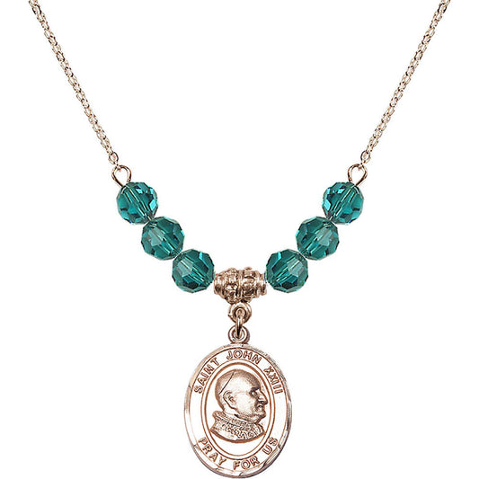 14kt Gold Filled Saint John XXIII Birthstone Necklace with Zircon Beads - 8455
