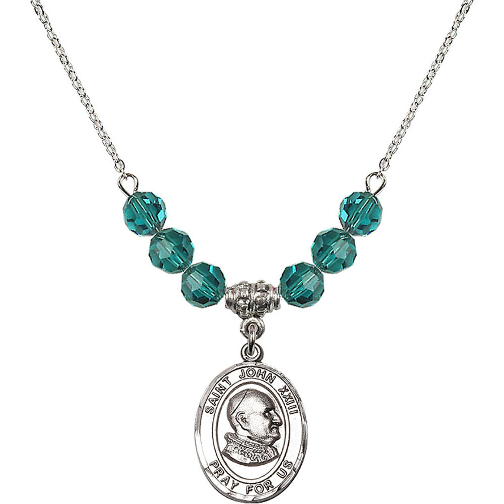 Sterling Silver Saint John XXIII Birthstone Necklace with Zircon Beads - 8455
