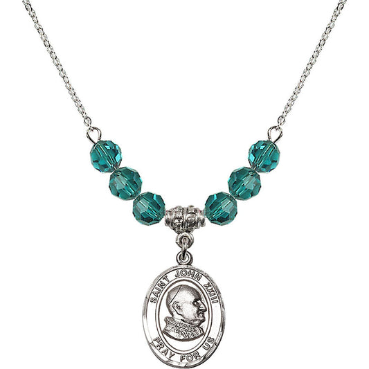 Sterling Silver Saint John XXIII Birthstone Necklace with Zircon Beads - 8455