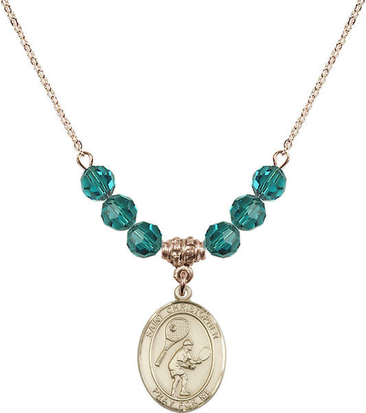 14kt Gold Filled Saint Christopher/Tennis Birthstone Necklace with Zircon Beads - 8505