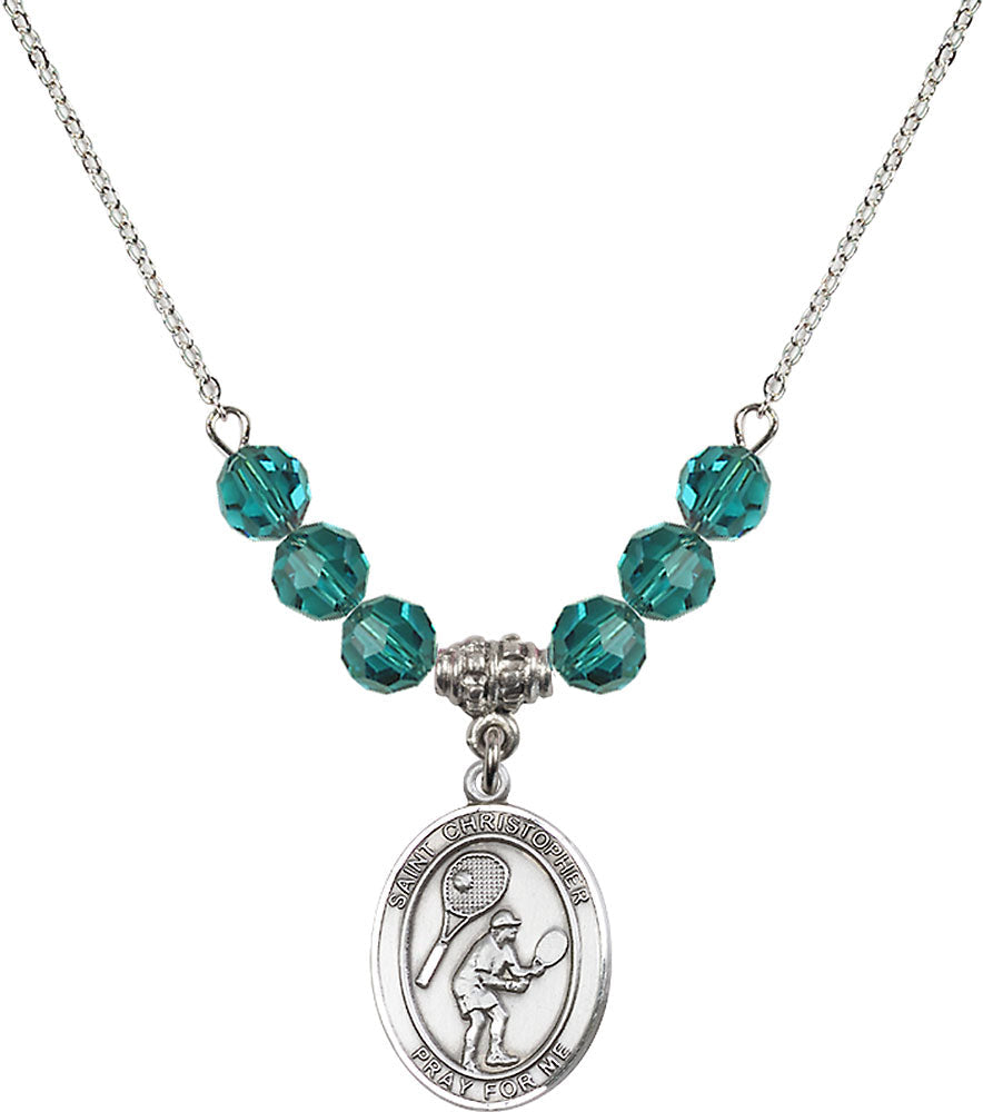 Sterling Silver Saint Christopher/Tennis Birthstone Necklace with Zircon Beads - 8505