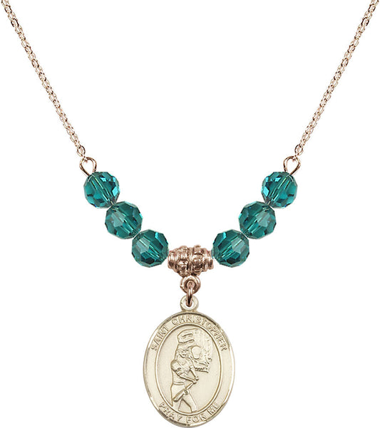 14kt Gold Filled Saint Christopher/Softball Birthstone Necklace with Zircon Beads - 8507
