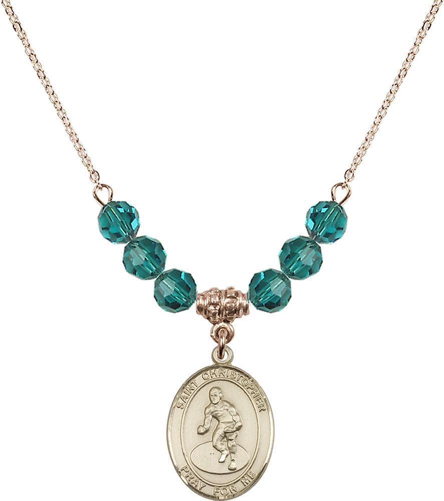 14kt Gold Filled Saint Christopher/Wrestling Birthstone Necklace with Zircon Beads - 8508