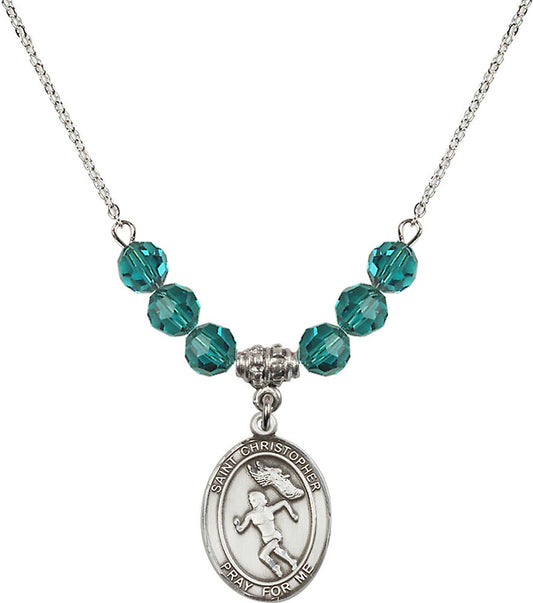 Sterling Silver Saint Christopher/Track&Field-Women Birthstone Necklace with Zircon Beads - 8510