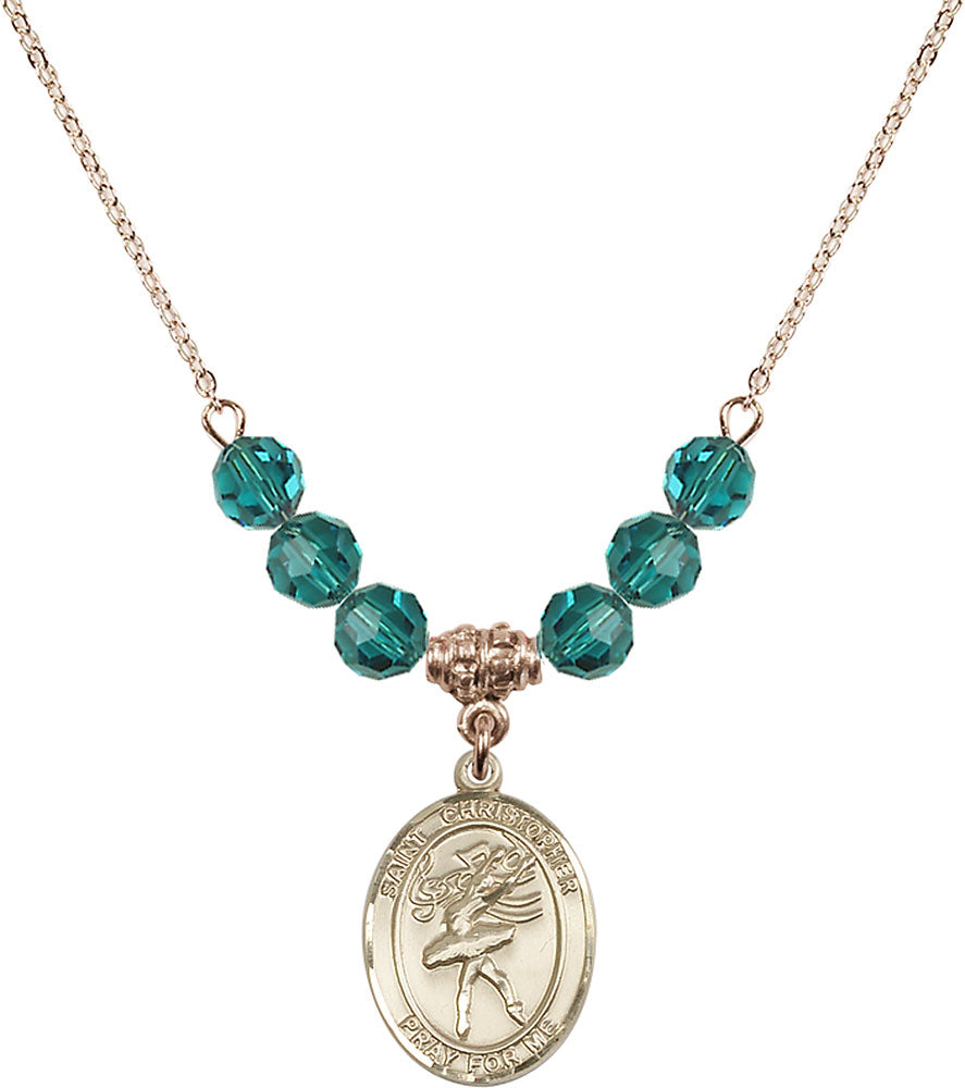 14kt Gold Filled Saint Christopher/Dance Birthstone Necklace with Zircon Beads - 8512