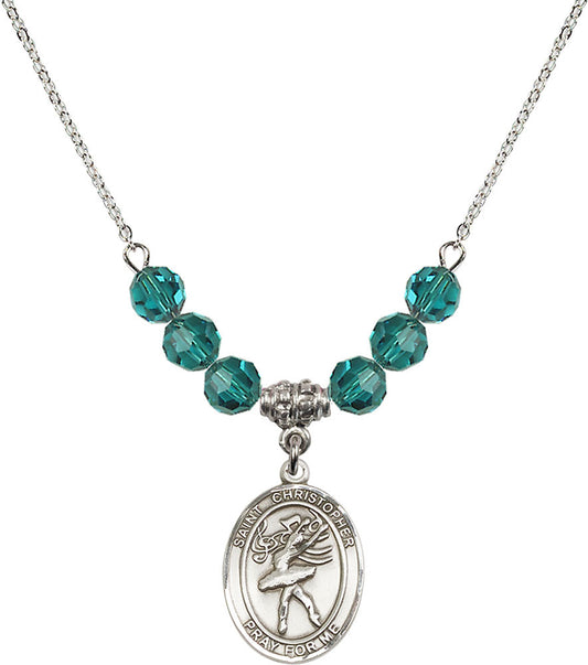 Sterling Silver Saint Christopher/Dance Birthstone Necklace with Zircon Beads - 8512