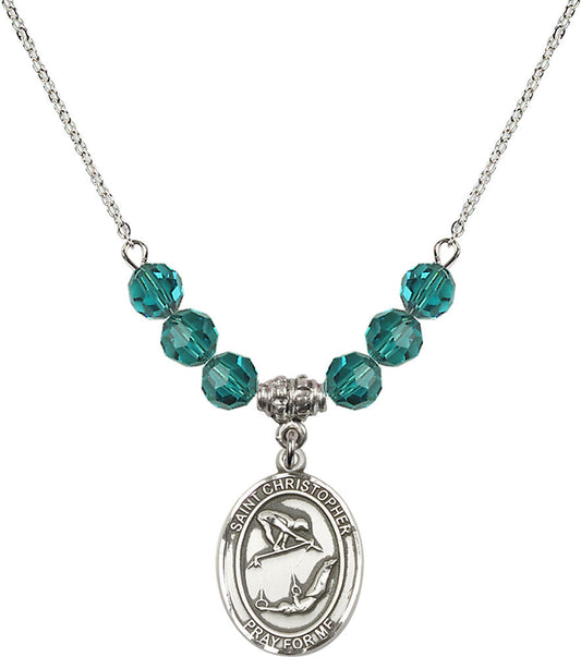Sterling Silver Saint Christopher/Gymnastics Birthstone Necklace with Zircon Beads - 8513