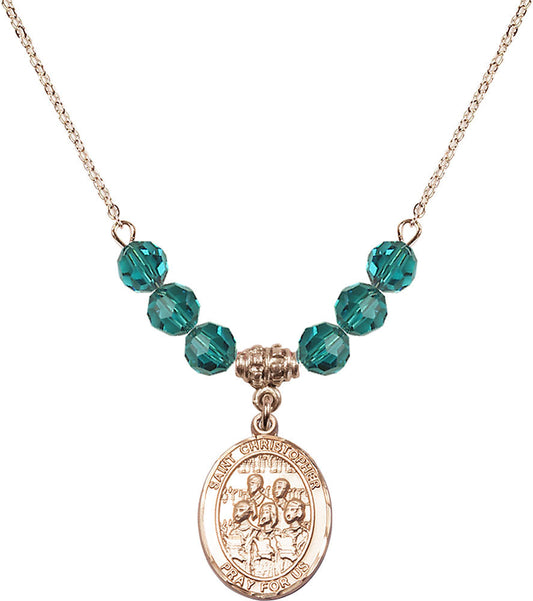 14kt Gold Filled Saint Christopher / Choir Birthstone Necklace with Zircon Beads - 8514