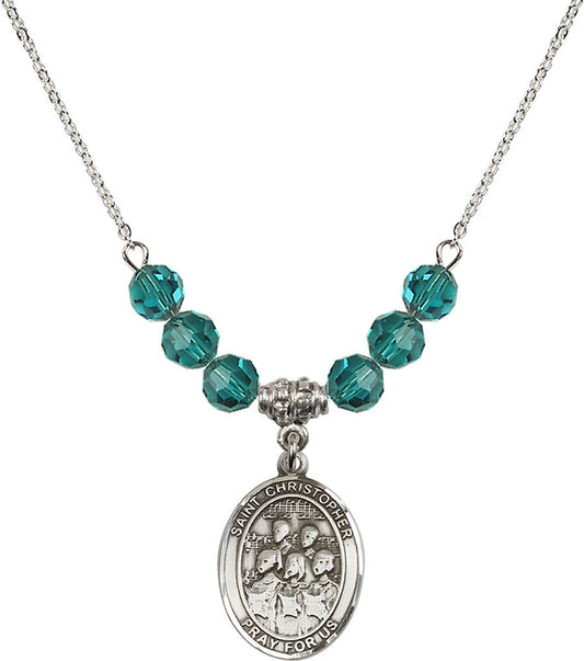 Sterling Silver Saint Christopher / Choir Birthstone Necklace with Zircon Beads - 8514