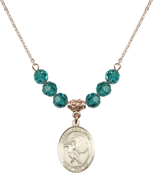 14kt Gold Filled Saint Sebastian / Soccer Birthstone Necklace with Zircon Beads - 8603