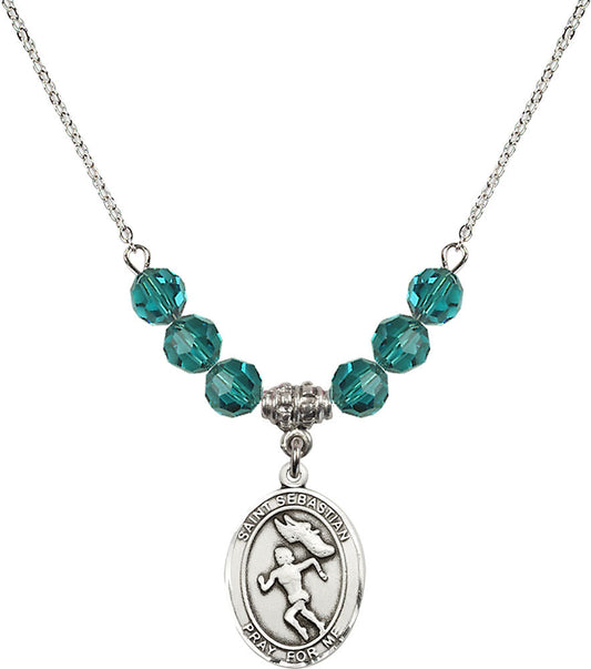 Sterling Silver Saint Sebastian /Track&Field-Women Birthstone Necklace with Zircon Beads - 8610