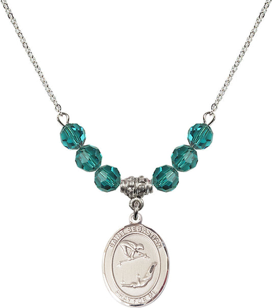 Sterling Silver Saint Sebastian/Gymnastics Birthstone Necklace with Zircon Beads - 8613