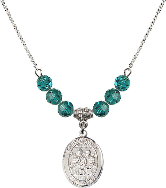 Sterling Silver Saint Sebastian / Choir Birthstone Necklace with Zircon Beads - 8614