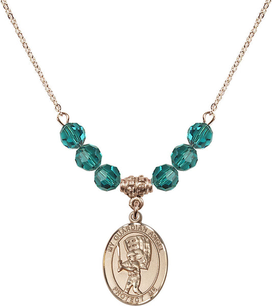 14kt Gold Filled Guardian Angel/Baseball Birthstone Necklace with Zircon Beads - 8700