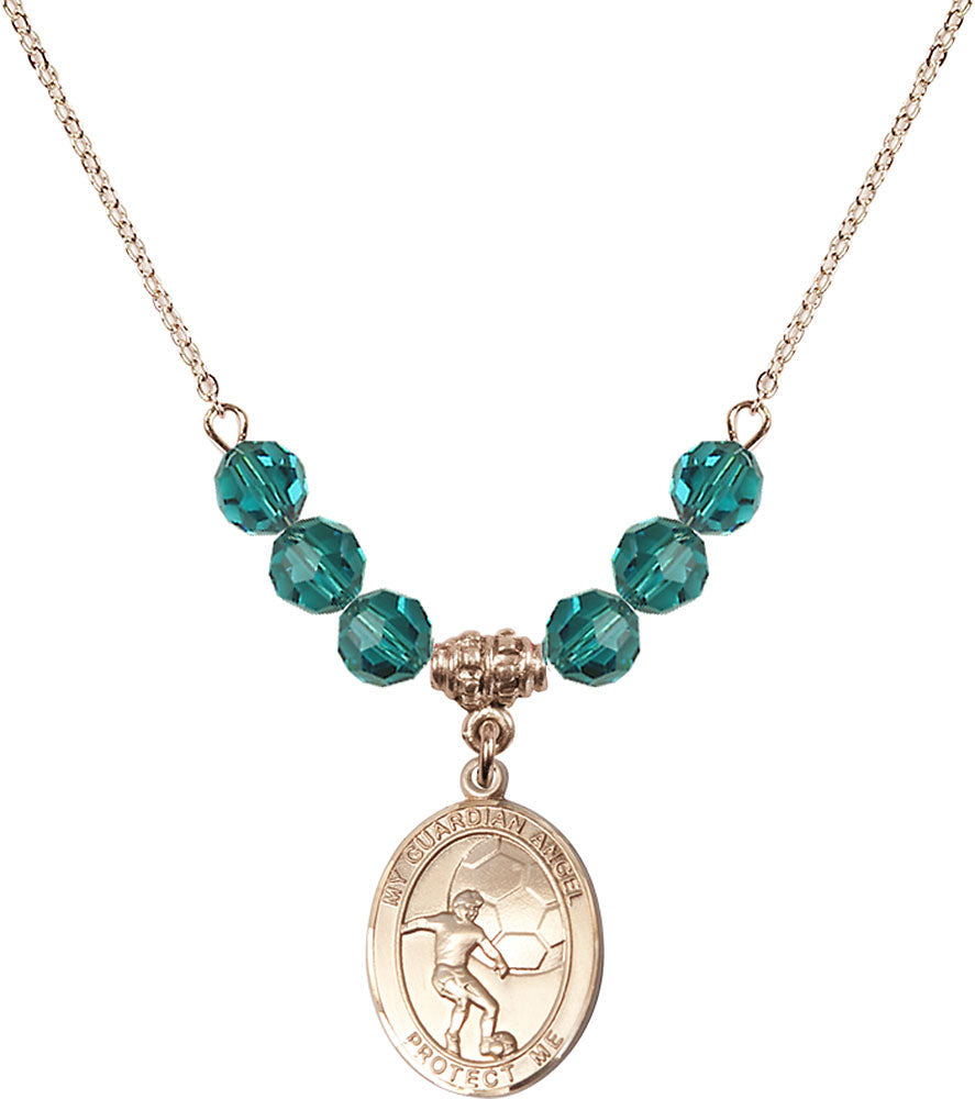 14kt Gold Filled Guardian Angel/Soccer Birthstone Necklace with Zircon Beads - 8703