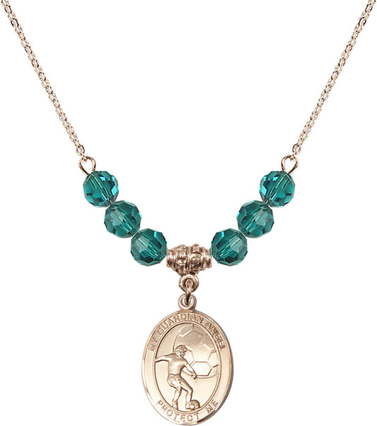 14kt Gold Filled Guardian Angel/Soccer Birthstone Necklace with Zircon Beads - 8703
