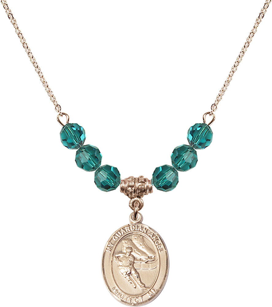 14kt Gold Filled Guardian Angel/Hockey Birthstone Necklace with Zircon Beads - 8704