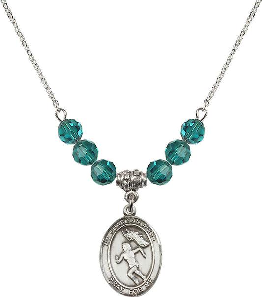 Sterling Silver Guardian Angel/Track&Field-Women Birthstone Necklace with Zircon Beads - 8710