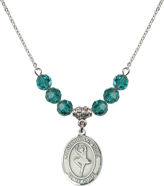 Sterling Silver Guardian Angel/Dance Birthstone Necklace with Zircon Beads - 8712