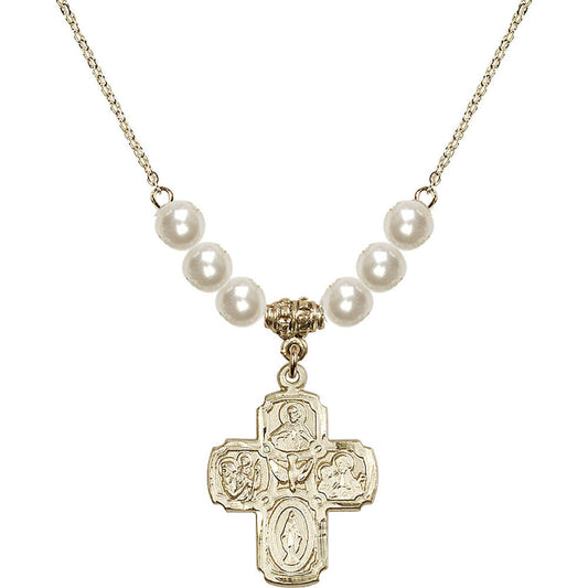 14kt Gold Filled 5-Way Birthstone Necklace with Faux-Pearl Beads - 0041