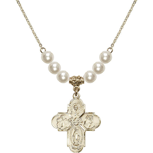 14kt Gold Filled 4-Way Birthstone Necklace with Faux-Pearl Beads - 0043