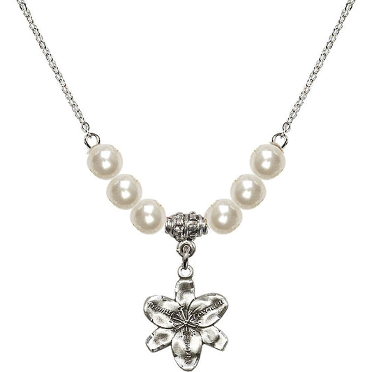 Sterling Silver Chastity Birthstone Necklace with Faux-Pearl Beads - 0088
